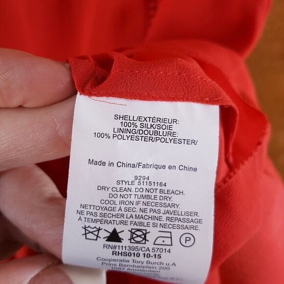 TORY BURCH Womens Top Size 0 Red Blouse Keyhole Silk Sleeveless Perforated - Picture 4 of 8